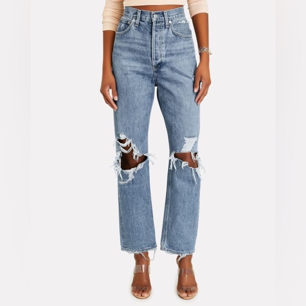 AGOLDE 90s Distressed Straight-Leg Blue Jeans High Rise Loose Fit Size 26